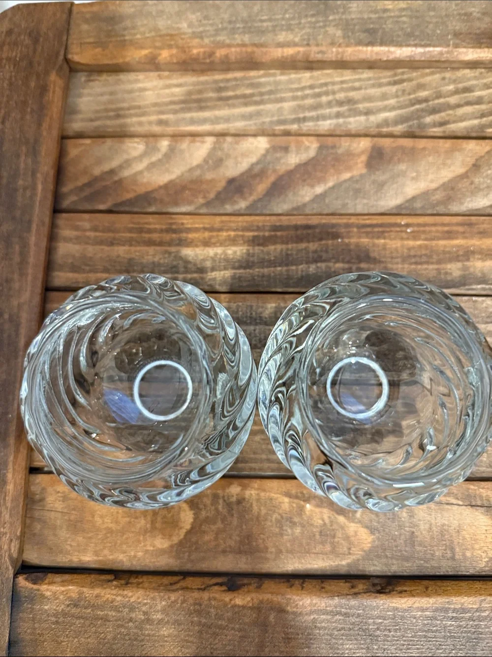 Pair Heavy Clear Swirl Glass Votive Candle Holders Thick Spiral Optic Tea light